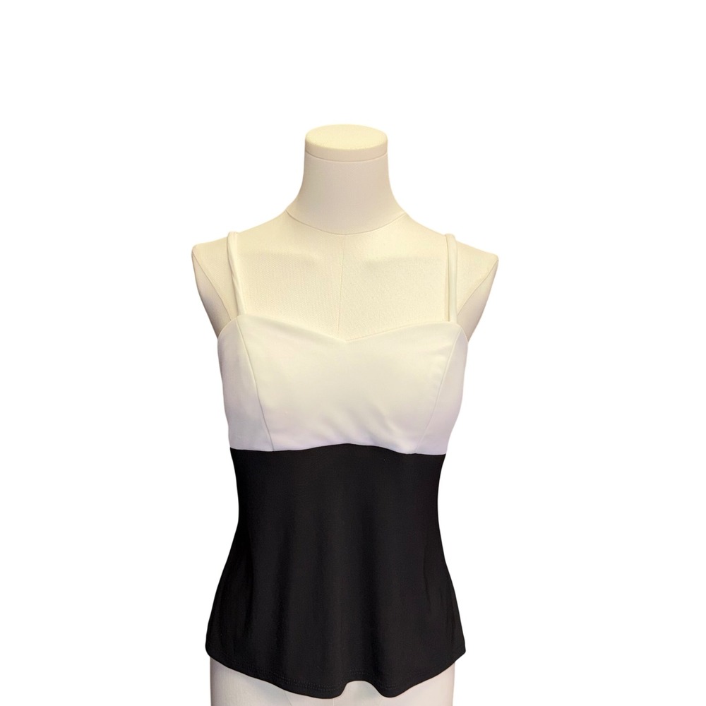 Onyx Nite Vintage Black White Colorblock Camisole Top Small Sweetheart Neck USA